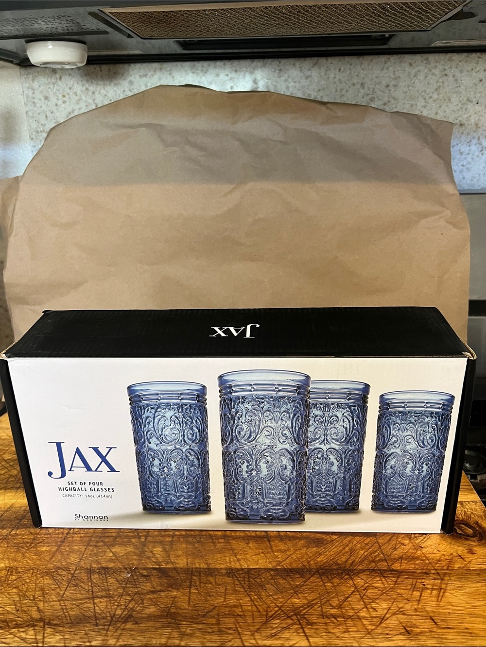 NIB Godinger Shannon Jax Blue Crystal Highball Glasses Set of 4 14oz 💙